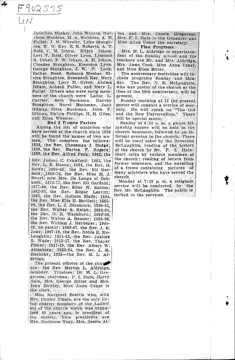  Source: Wisconsin State Journal Topics: Church History Date: 1928-10-25
