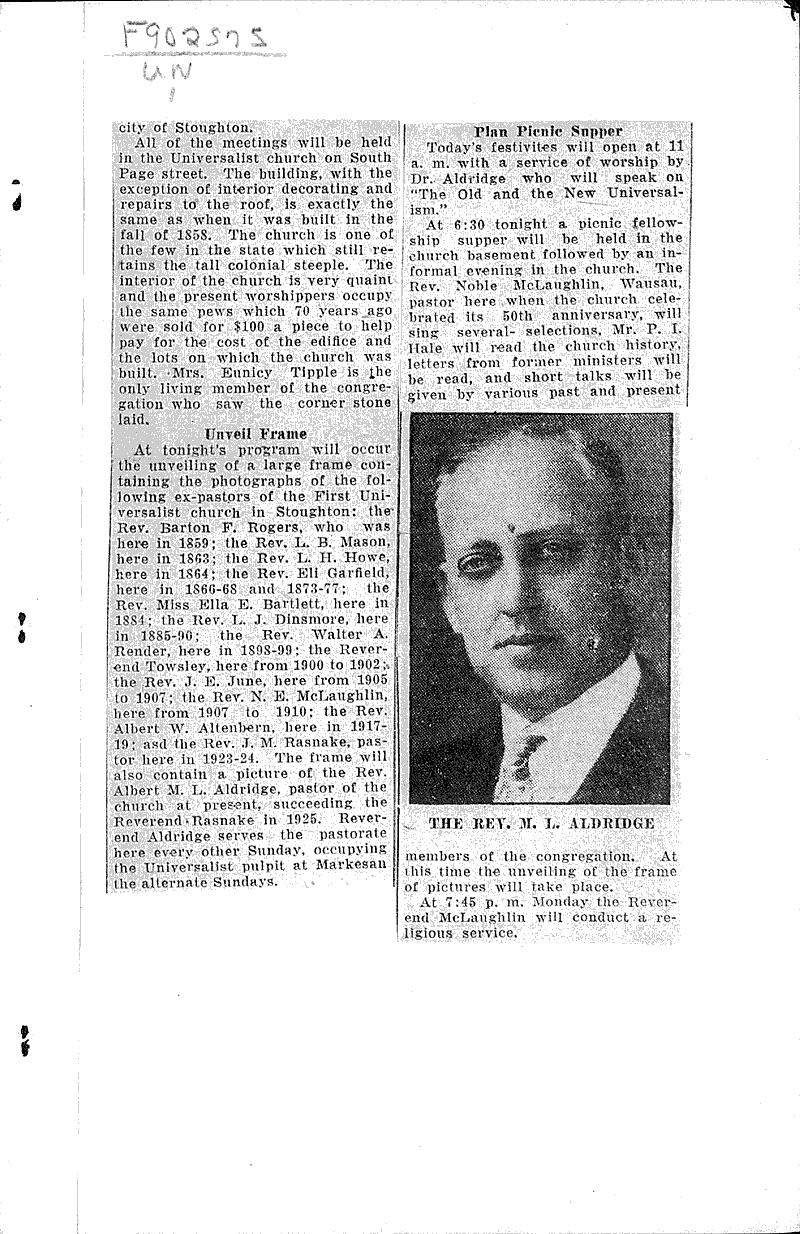 Stoughton's oldest church celebrates anniversary today Newspaper