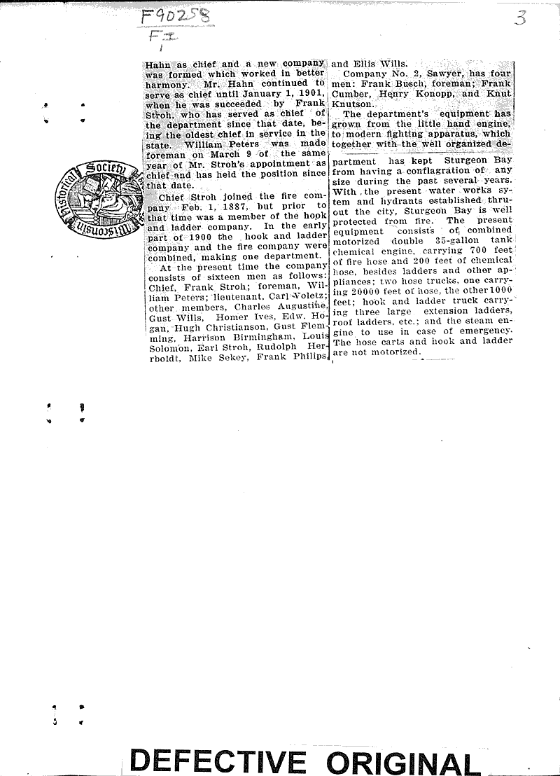 History Of Sturgeon Bay S Fire Department Of 1869 Newspaper