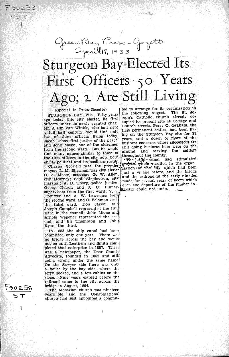 Sturgeon Bay elected its first officers 50 years ago; 2 are still