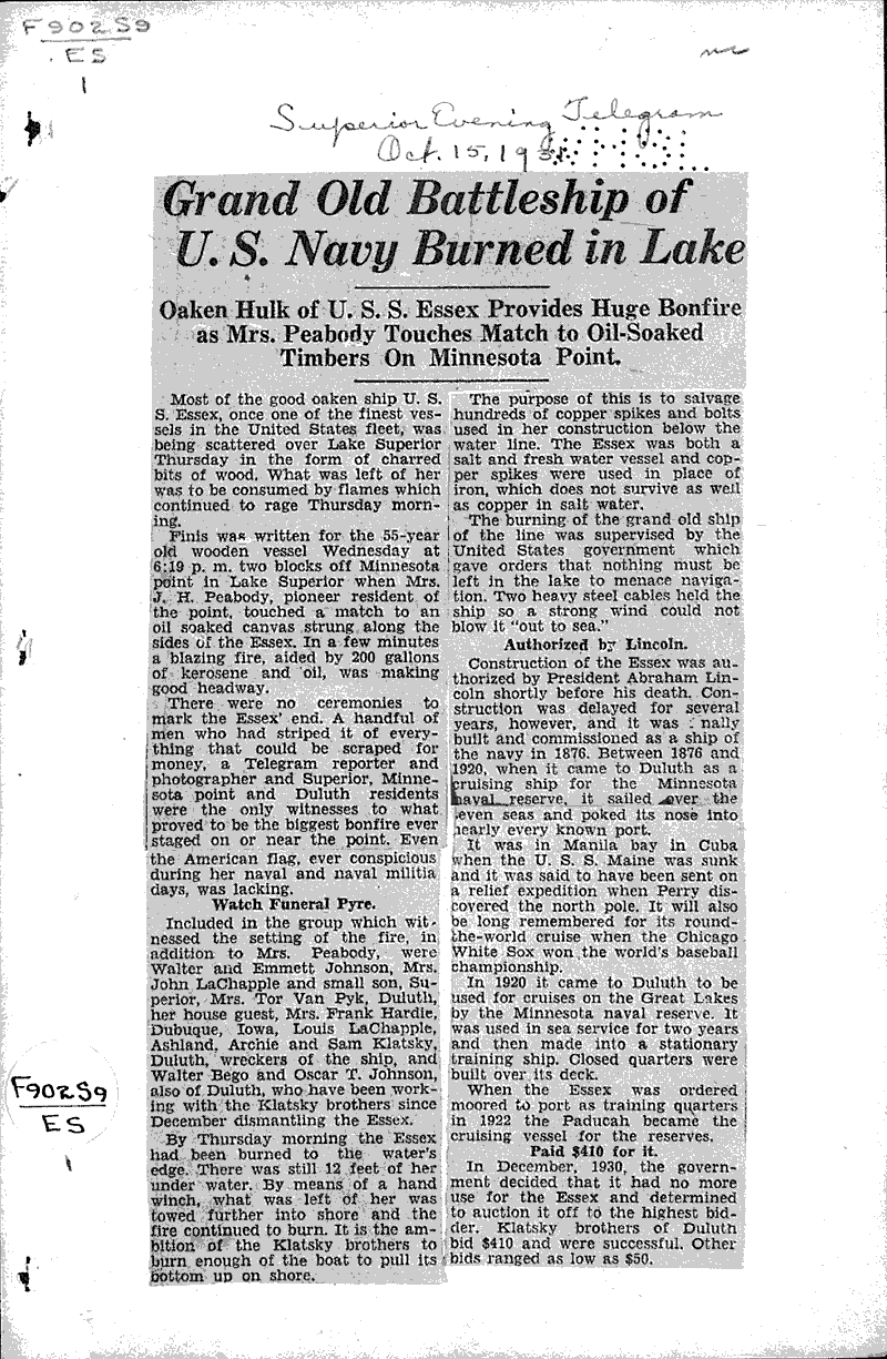  Source: Superior Evening Telegram Date: 1931-10-15