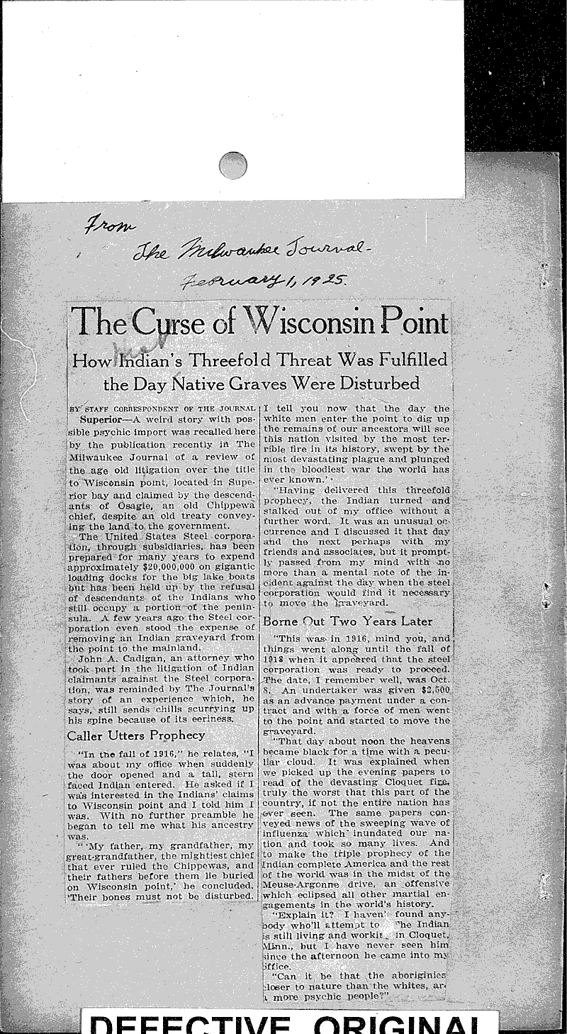  Source: Milwaukee Journal Topics: Indians and Native Peoples Date: 1925-02-01