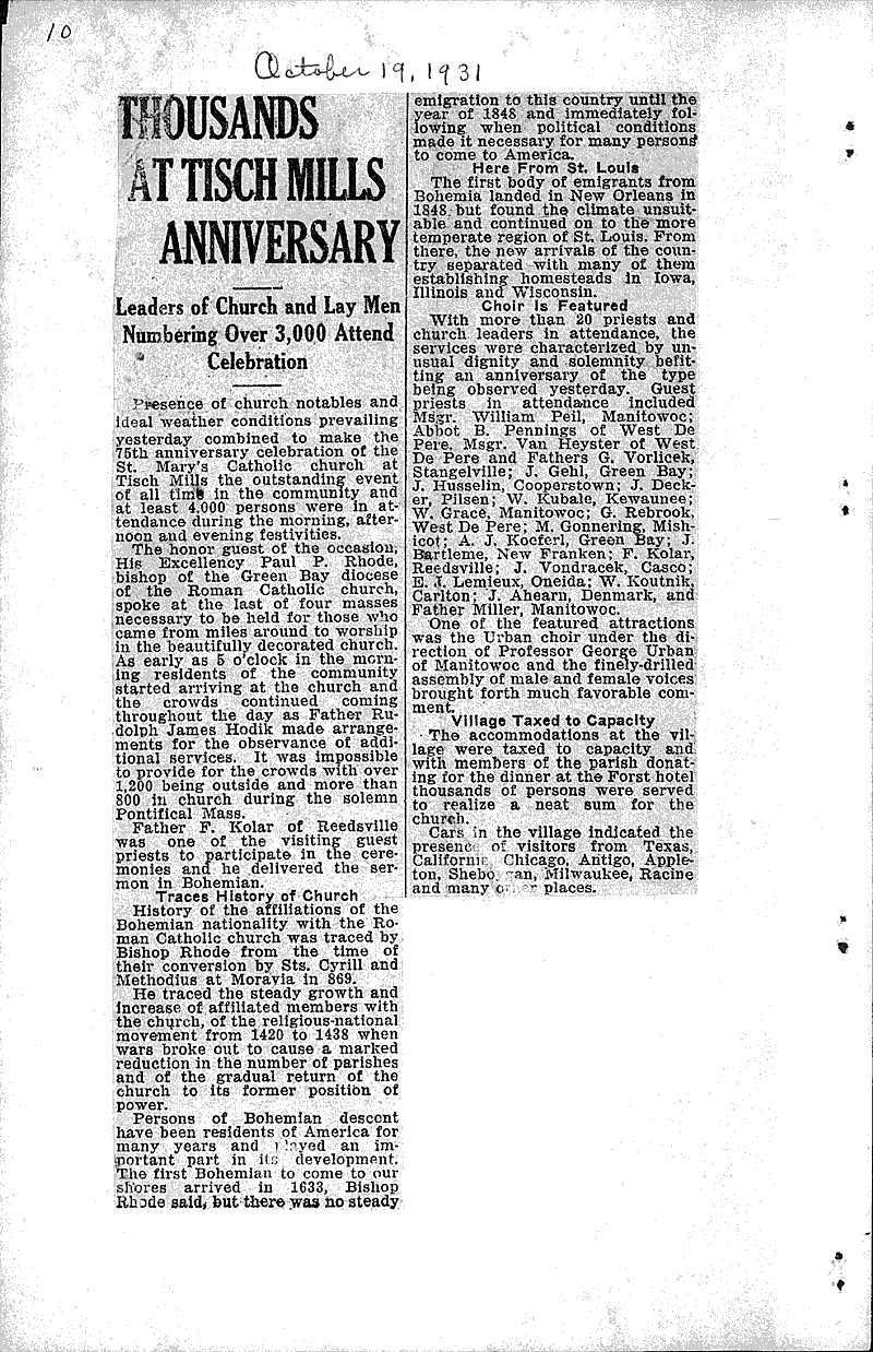 Topics: Church History Date: 1931-10-19