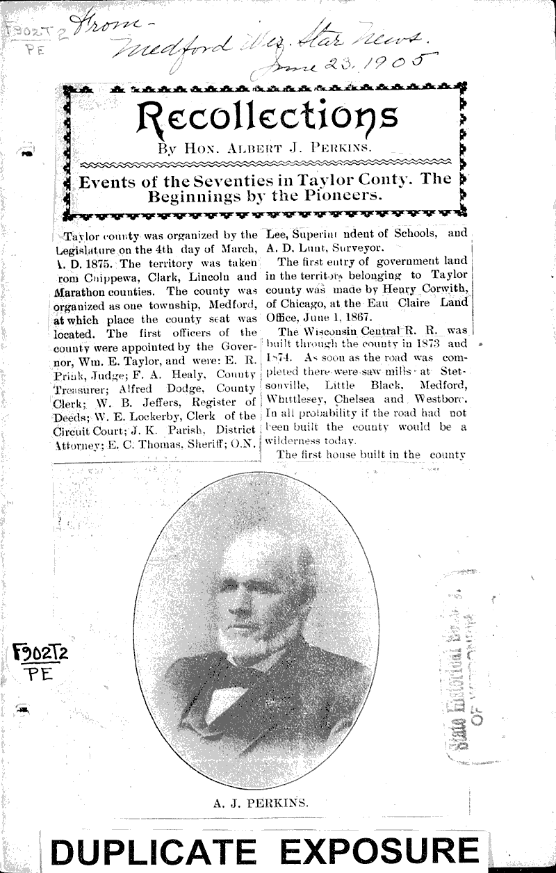 Recollections Newspaper Article/Clipping Wisconsin Historical Society