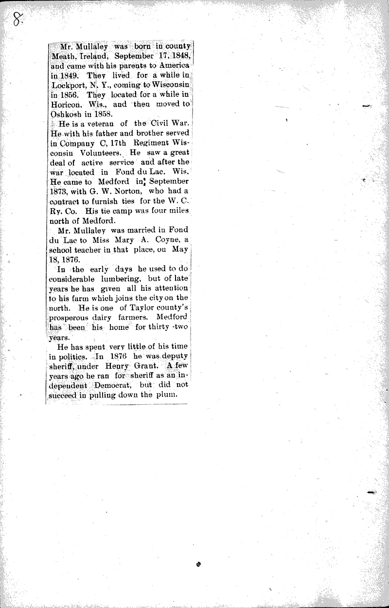 Recollections Newspaper Article/Clipping Wisconsin Historical Society