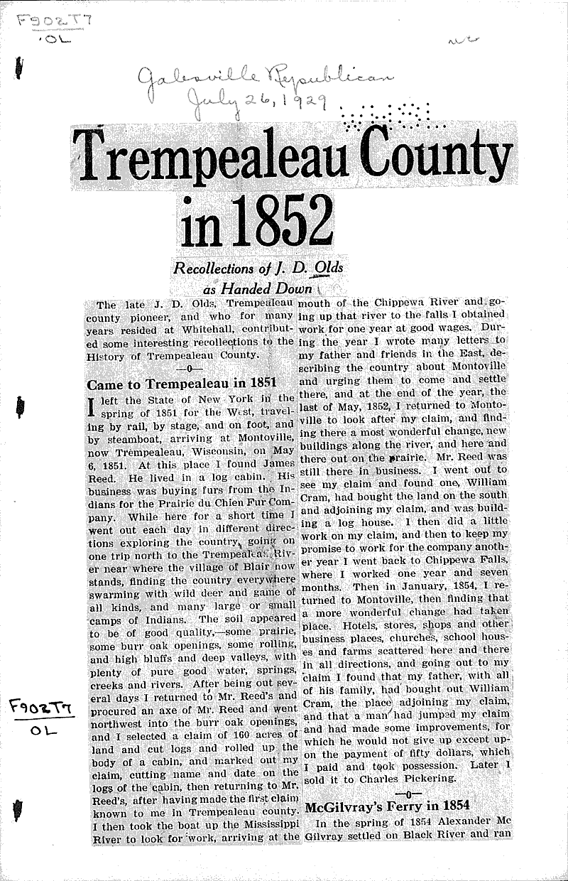  Source: Galesville Republican Date: 1929-07-26