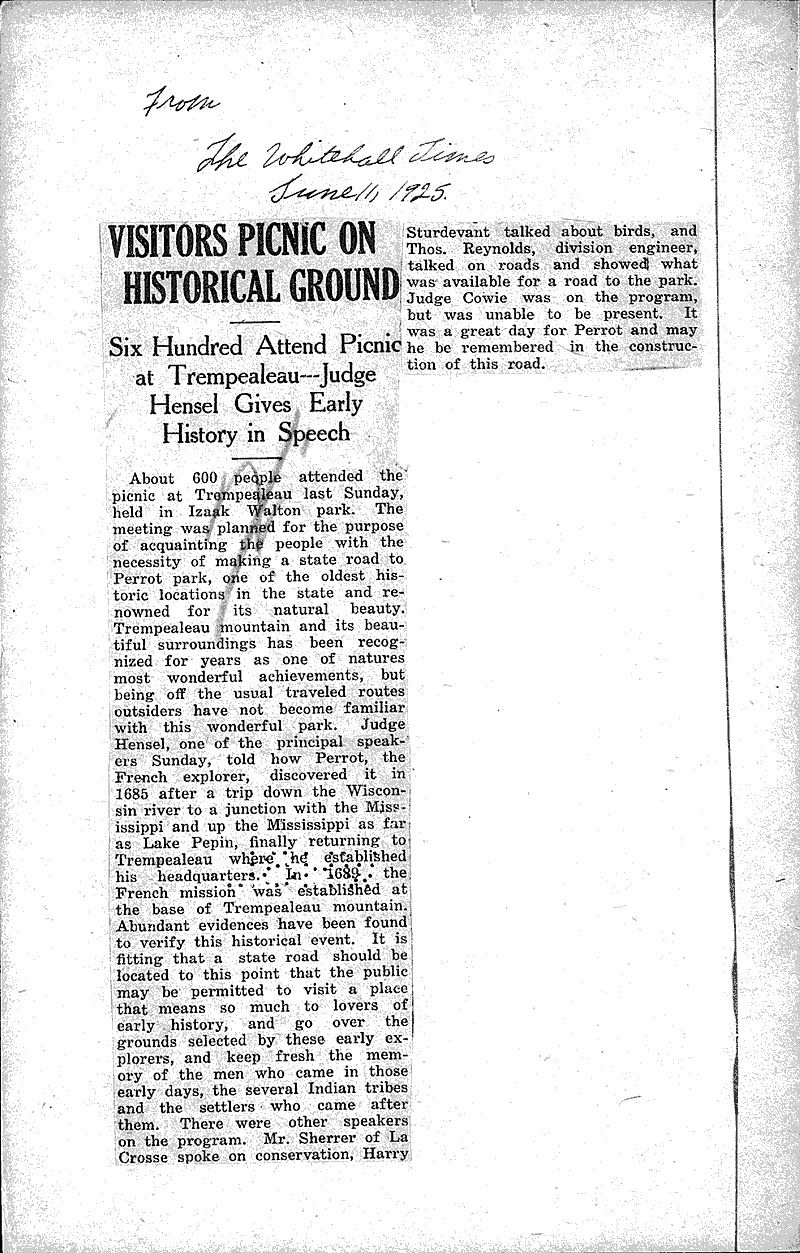 Victors picnic on historical ground Newspaper Article/Clipping