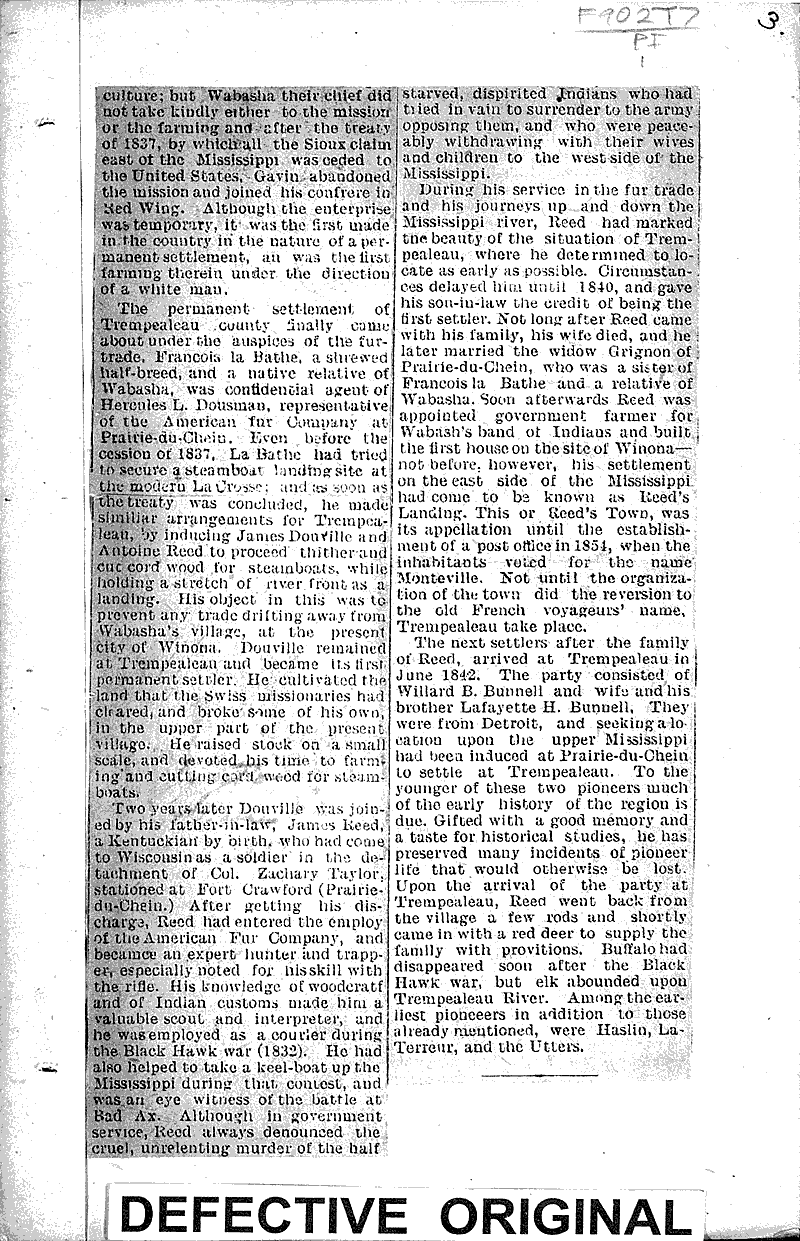 Ancient Trempealeau Newspaper Article/Clipping Wisconsin Historical
