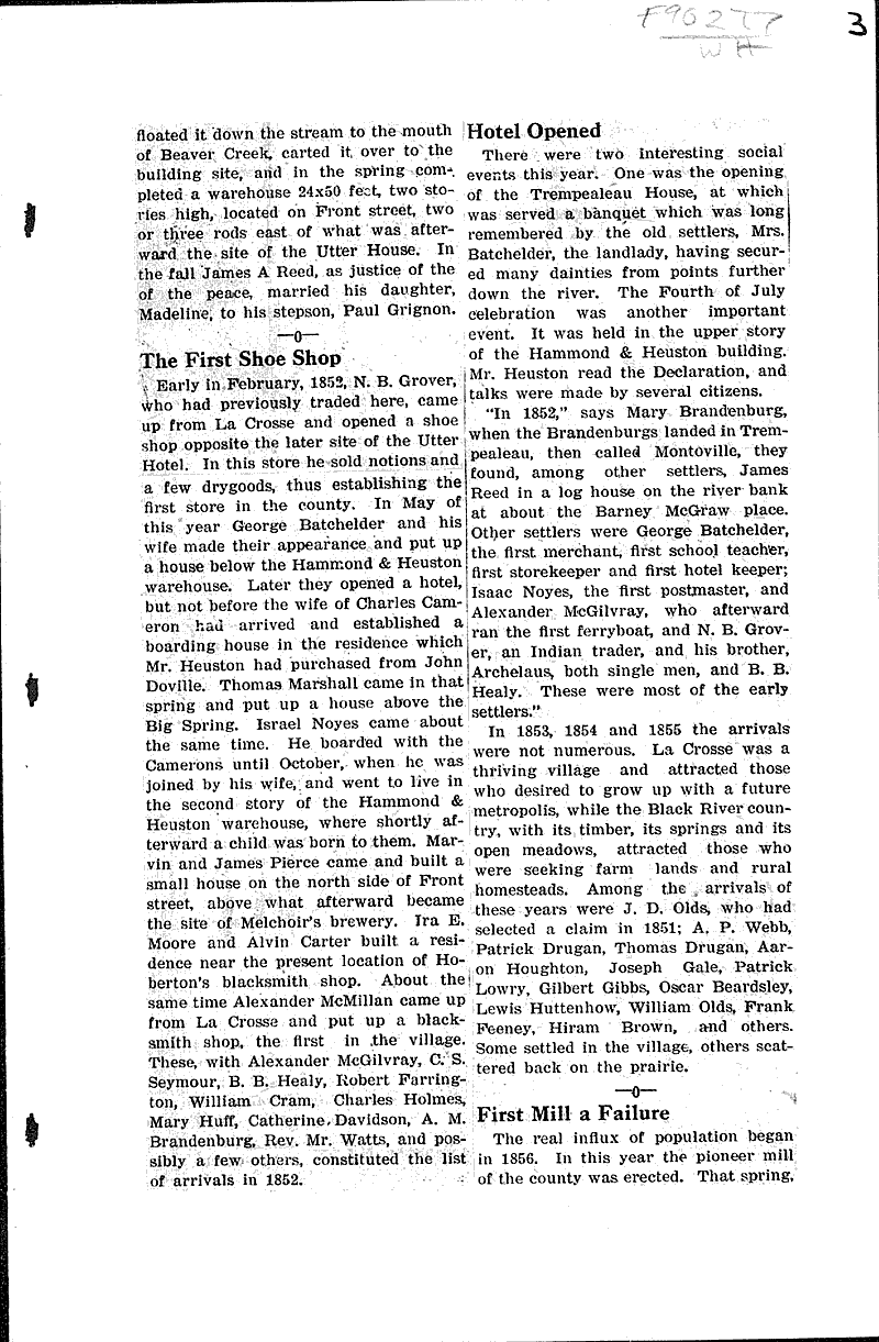 When Trempealeau was Reed's Town and Montoville Newspaper Article