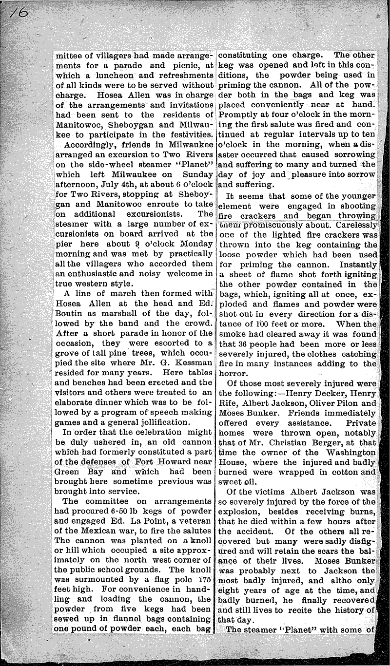 Early history of Two Rivers Newspaper Article/Clipping Wisconsin