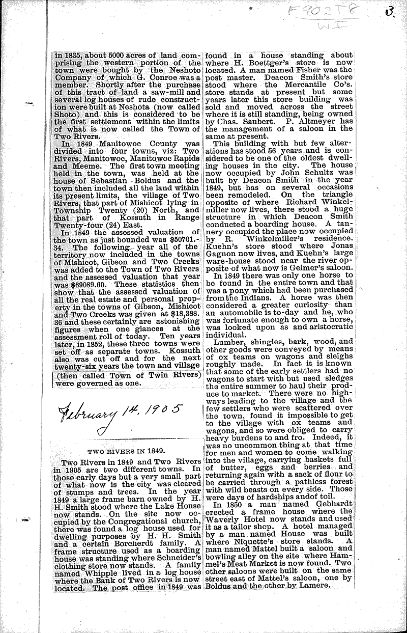  Source: Two Rivers Chronicle Topics: Transportation Date: 1905-02-07