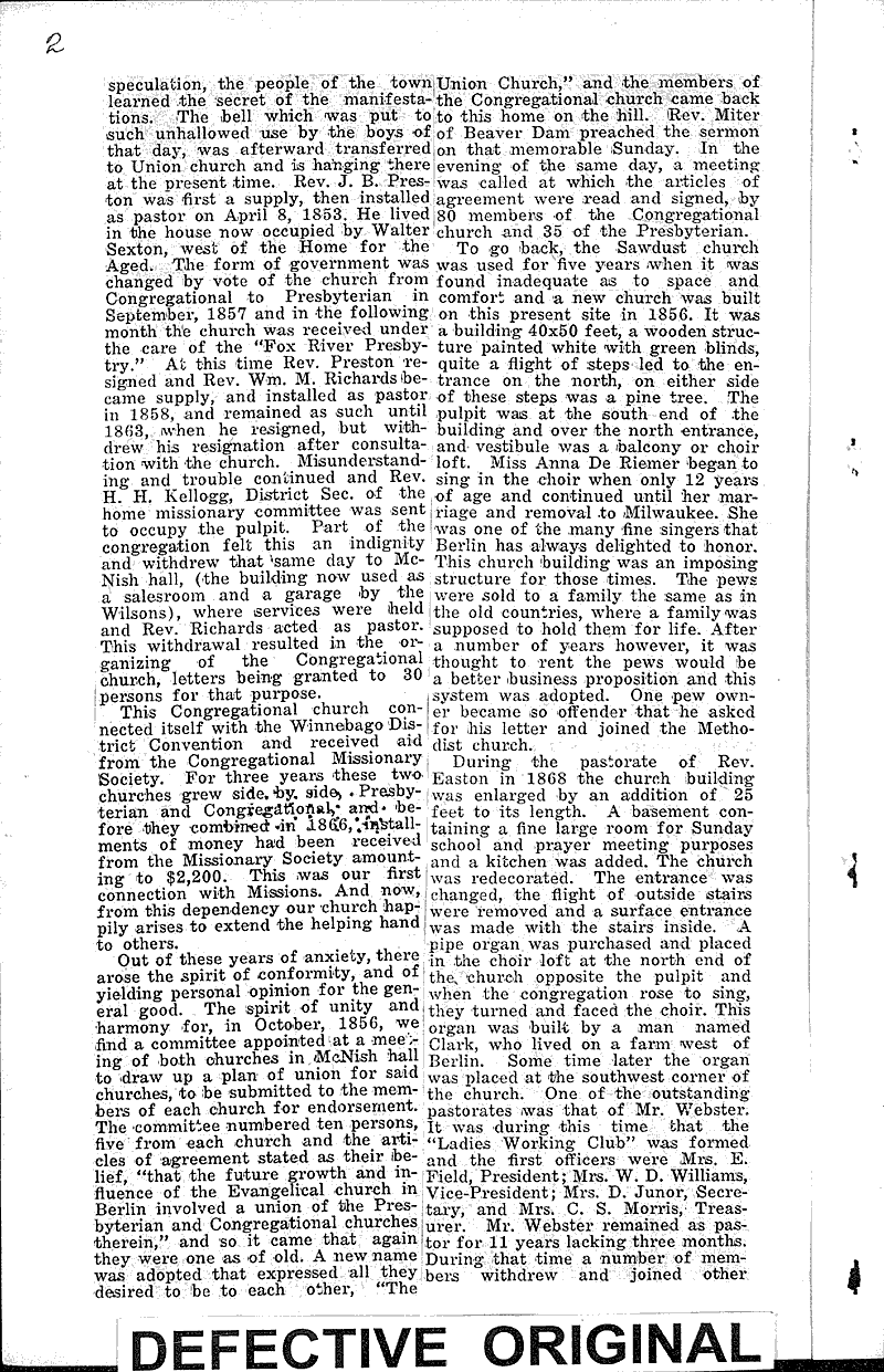  Source: Tri-County News Topics: Church History Date: 1931-02-26