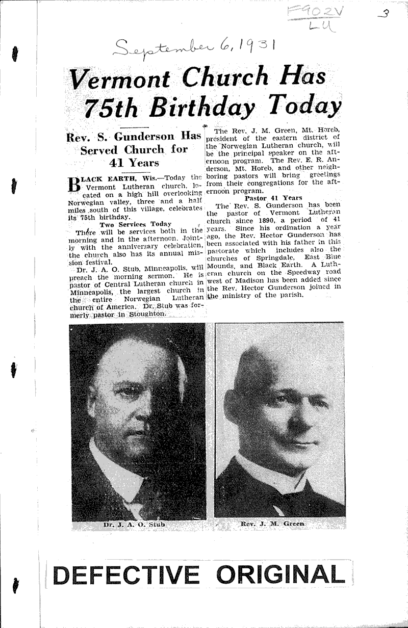  Source: Capital Times Topics: Church History Date: 1931-09-04