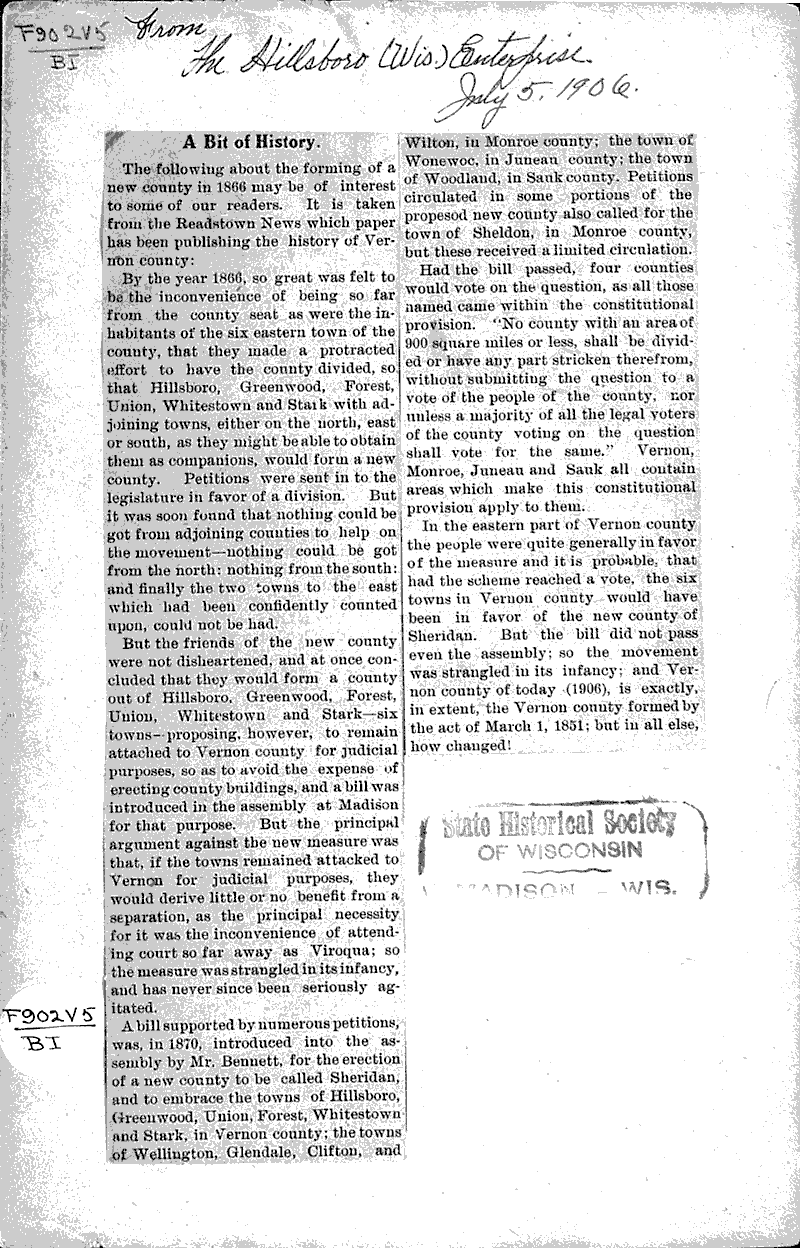 A bit of history Newspaper Article/Clipping Wisconsin Historical