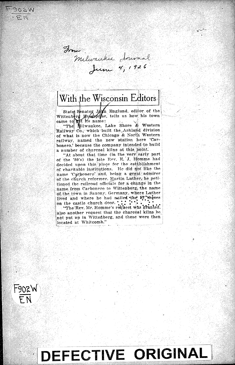 With the Wisconsin Editors Newspaper Article/Clipping Wisconsin