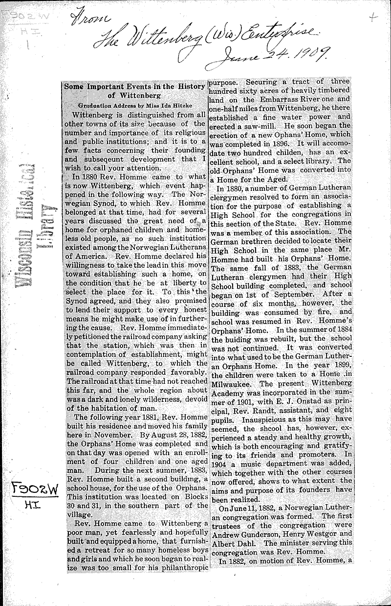  Source: Wittenberg Enterprise Topics: Education Date: 1909-06-24