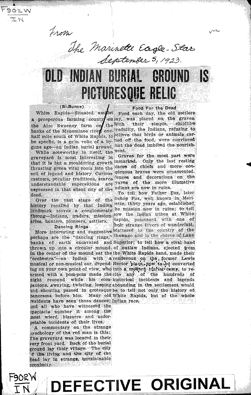  Source: Marinette Eagle-Star Topics: Indians and Native Peoples Date: 1923-09-05