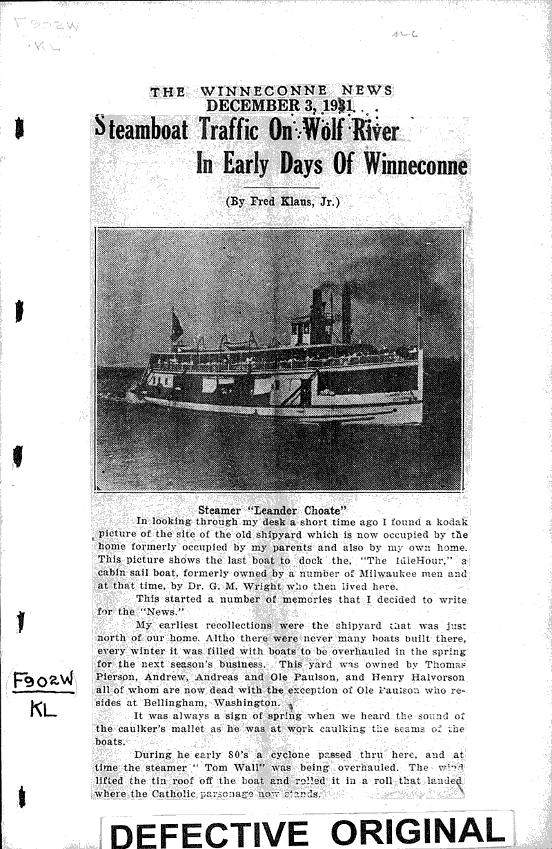  Source: Winneconne News Topics: Transportation Date: 1931-12-03