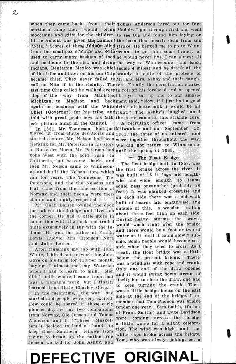 Glimpses into the past three score years and ten Newspaper Article/Clipping Wisconsin