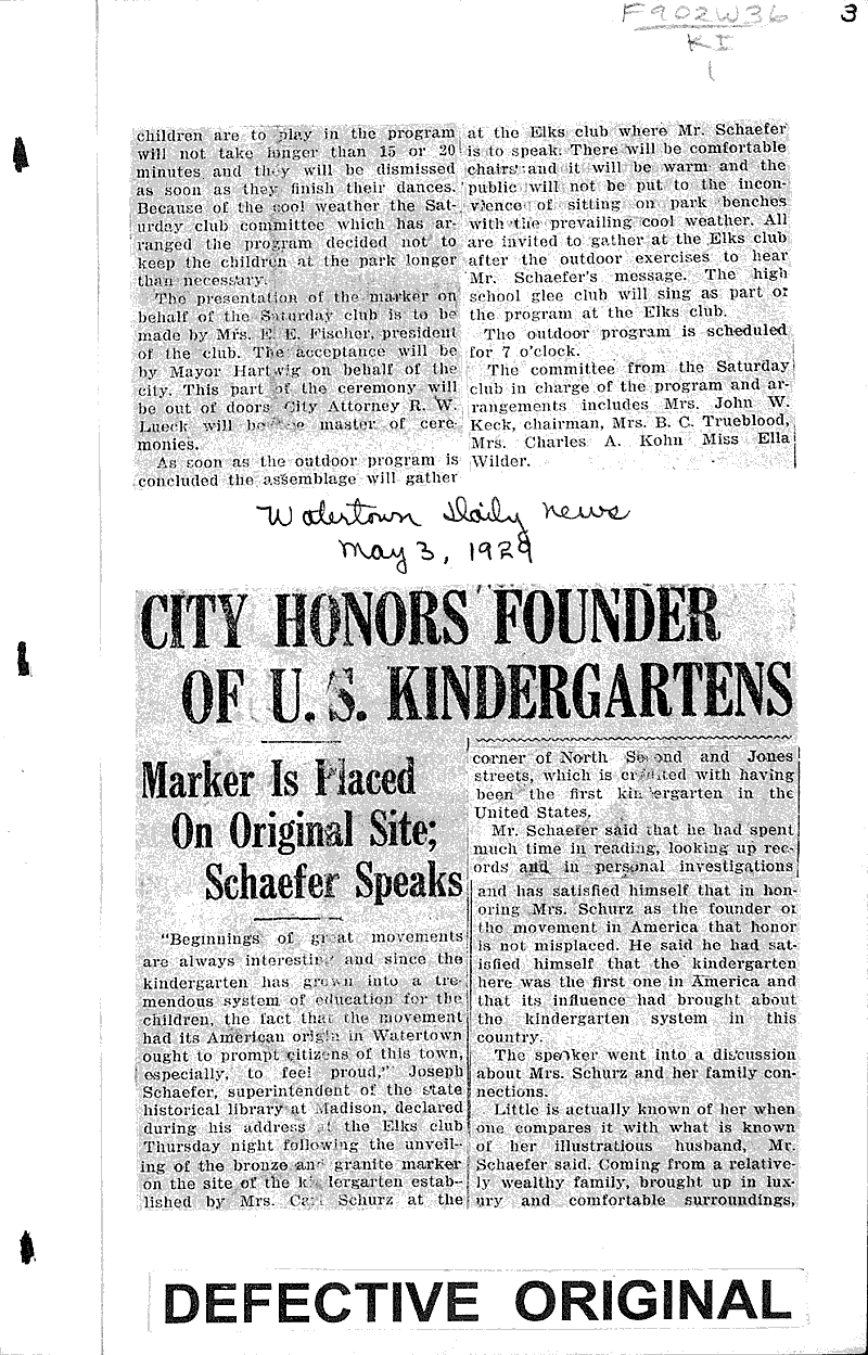  Source: Watertown Times Topics: Education Date: 1929-04-30