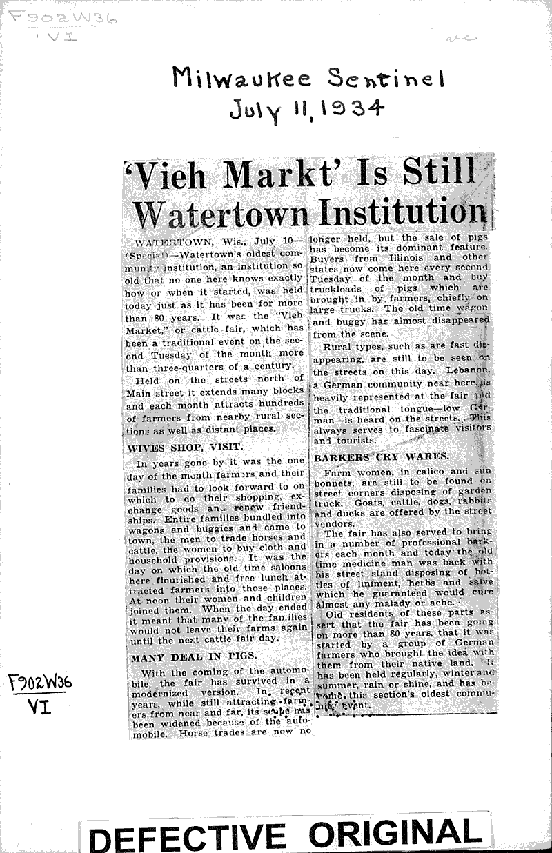 'Vieh Markt' is still Watertown institution Newspaper Article
