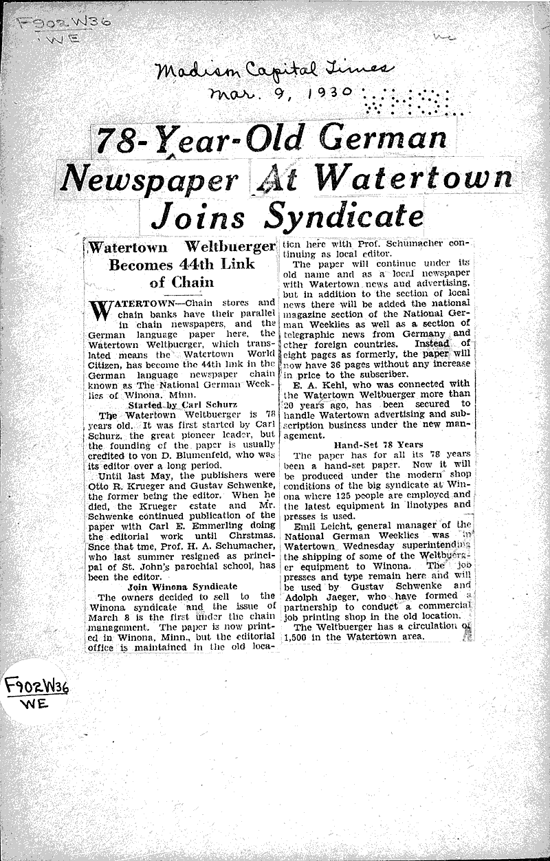  Source: Madison Capital Times Topics: Immigrants Date: 1930-03-09