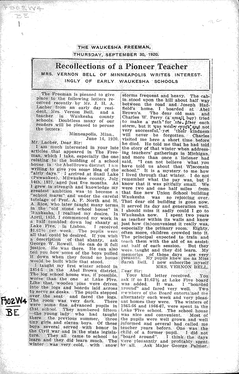  Source: Waukesha Freeman Topics: Education Date: 1920-09-30