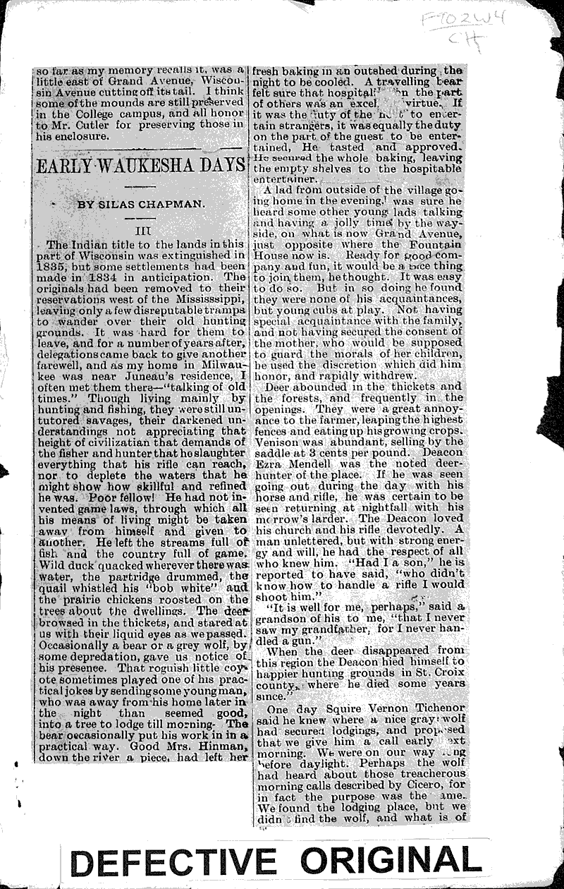 Early Waukesha days Newspaper Article/Clipping Wisconsin Historical