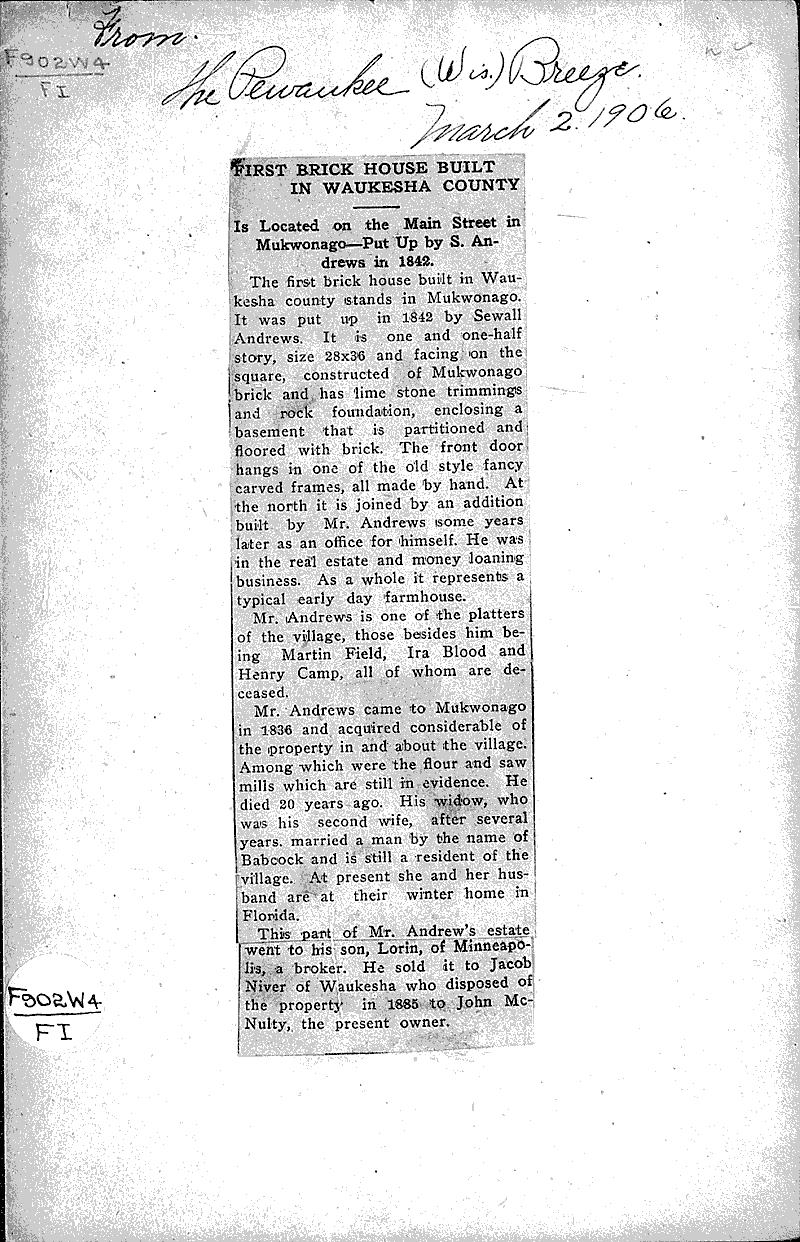  Source: Pewaukee Breeze Topics: Architecture Date: 1906-03-02