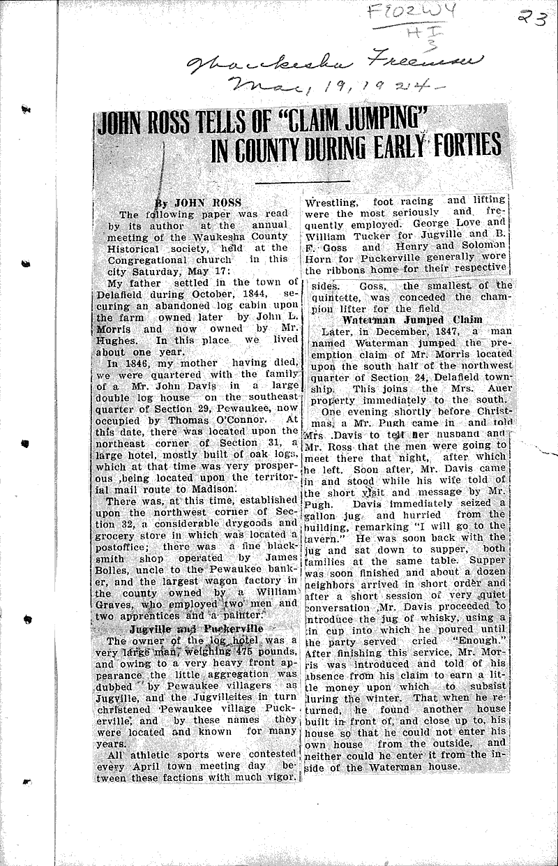  Source: Waukesha Freeman Date: 1924-03-19