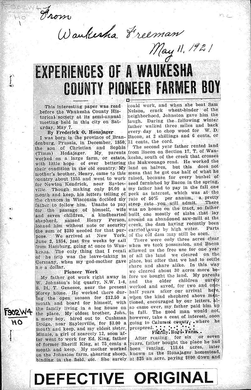  Source: Waukesha Freeman Topics: Immigrants Date: 1921-05-11