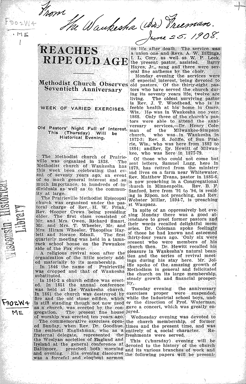 Reaches ripe old age | Newspaper Article/Clipping | Wisconsin ...