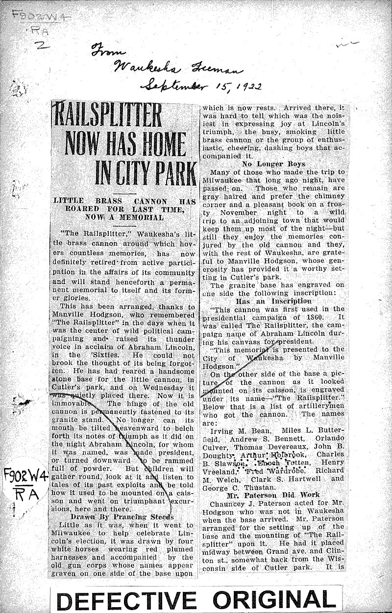  Source: Waukesha Freeman Topics: Government and Politics Date: 1922-09-15
