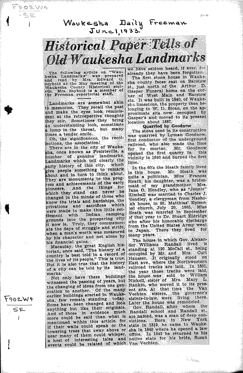  Source: Waukesha Daily Freeman Date: 1933-06-01