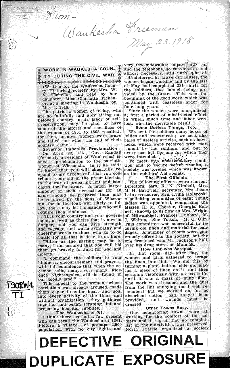  Source: Waukesha Freeman Topics: Civil War Date: 1918-05-23