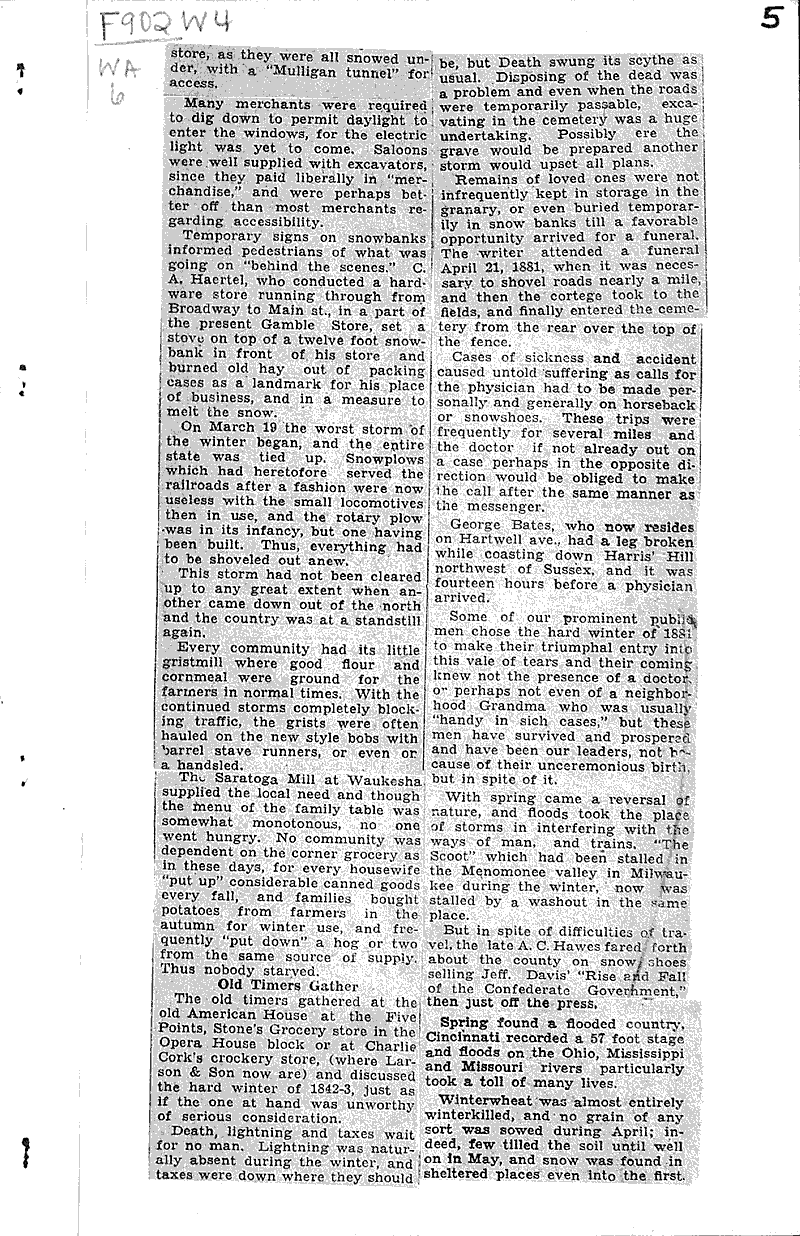 Winter of big snow in Waukesha became indelible in lives of local