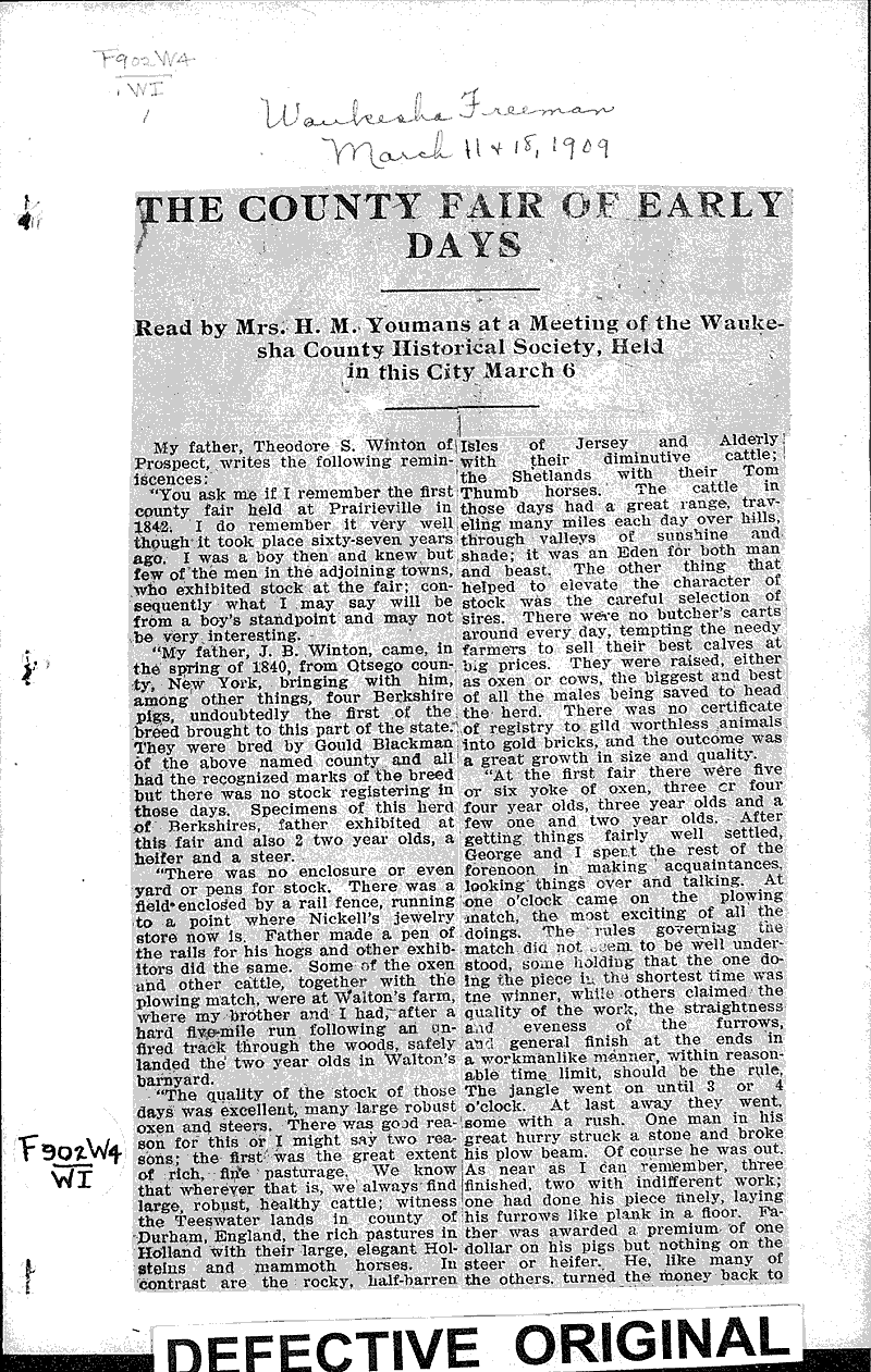  Source: Waukesha Freeman Topics: Agriculture Date: 1909-03-11