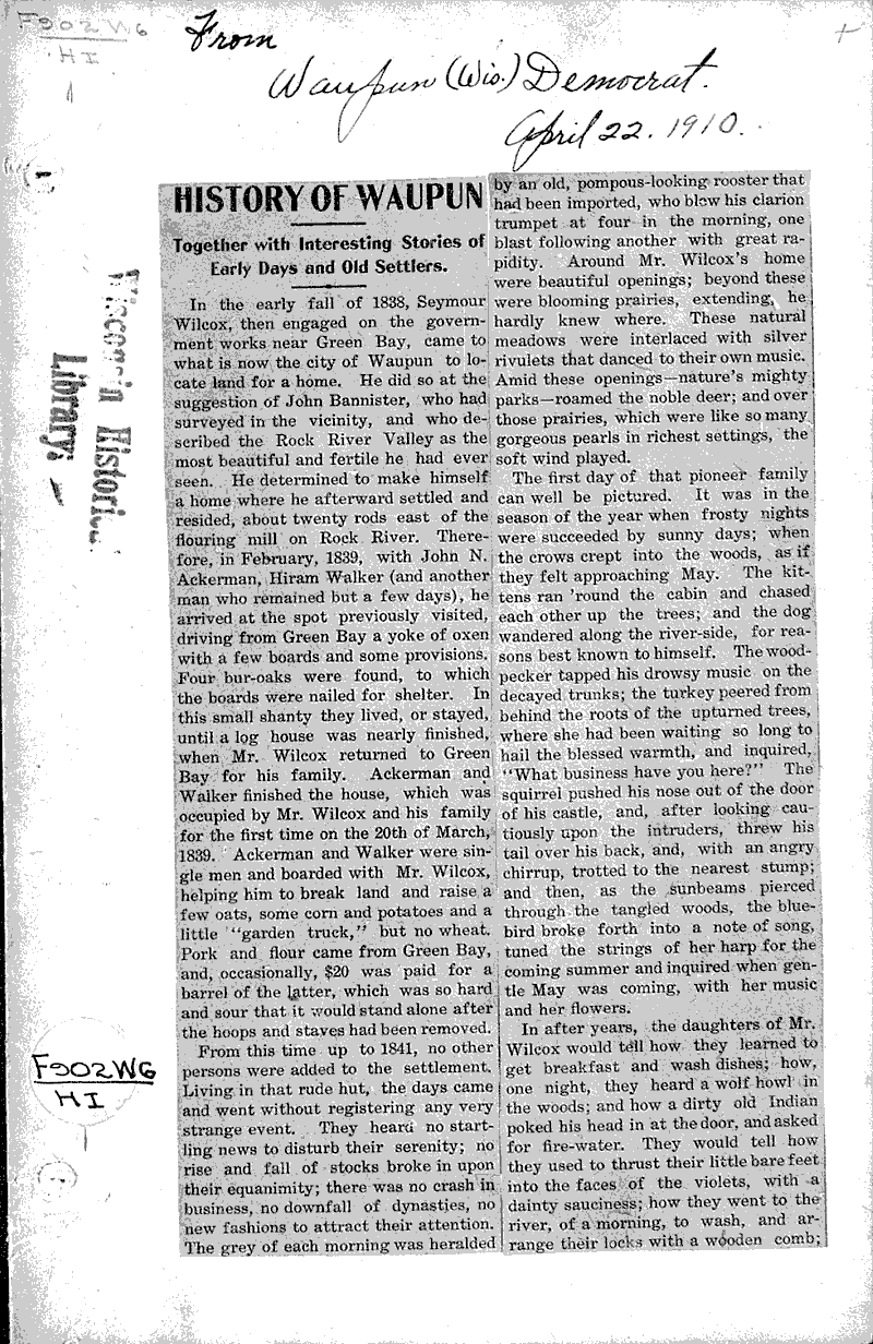  Source: Waupun Democrat Date: 1910-04-22