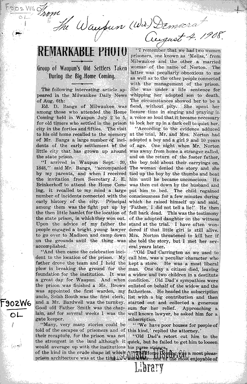 Remarkable photo Newspaper Article/Clipping Wisconsin Historical
