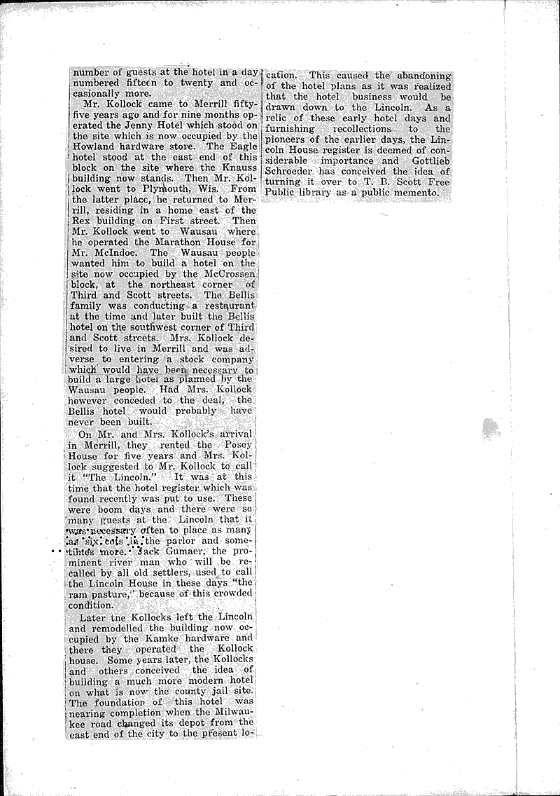 Hotel register of the year 1884 Newspaper Article/Clipping