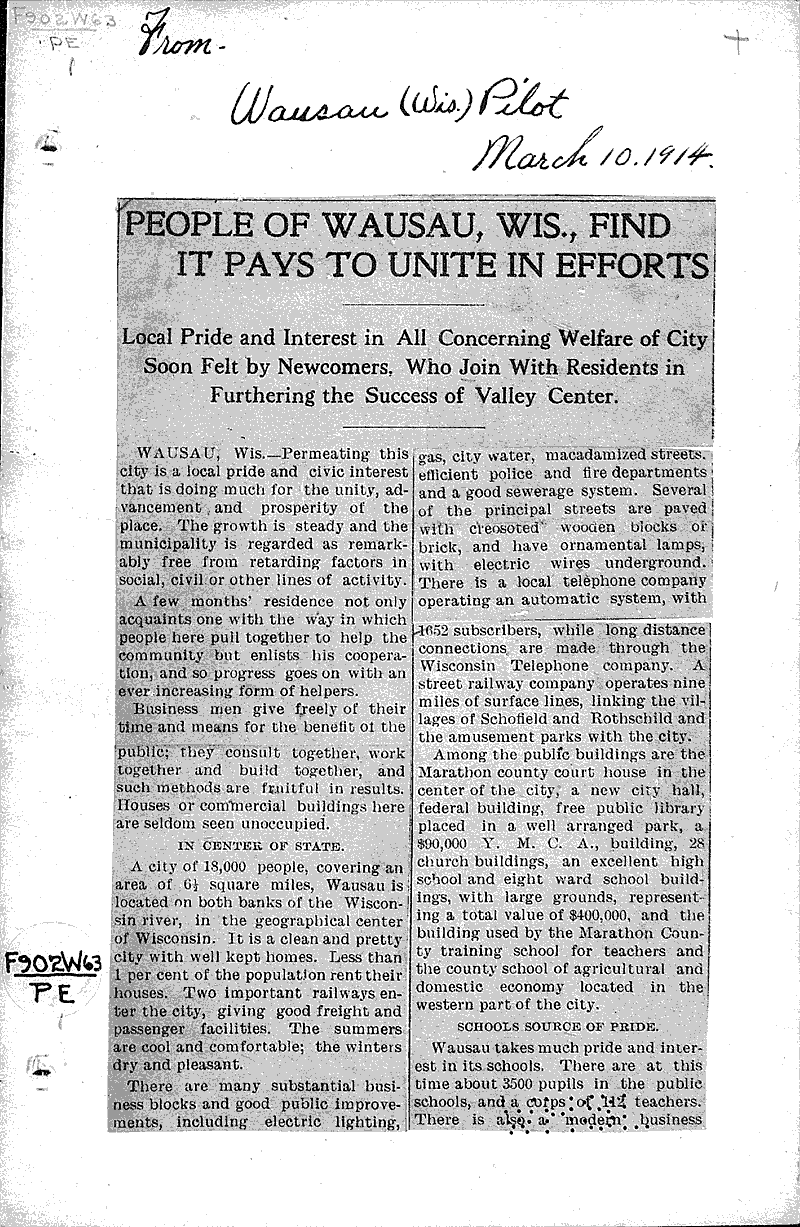  Source: Wausau Pilot Date: 1914-03-10