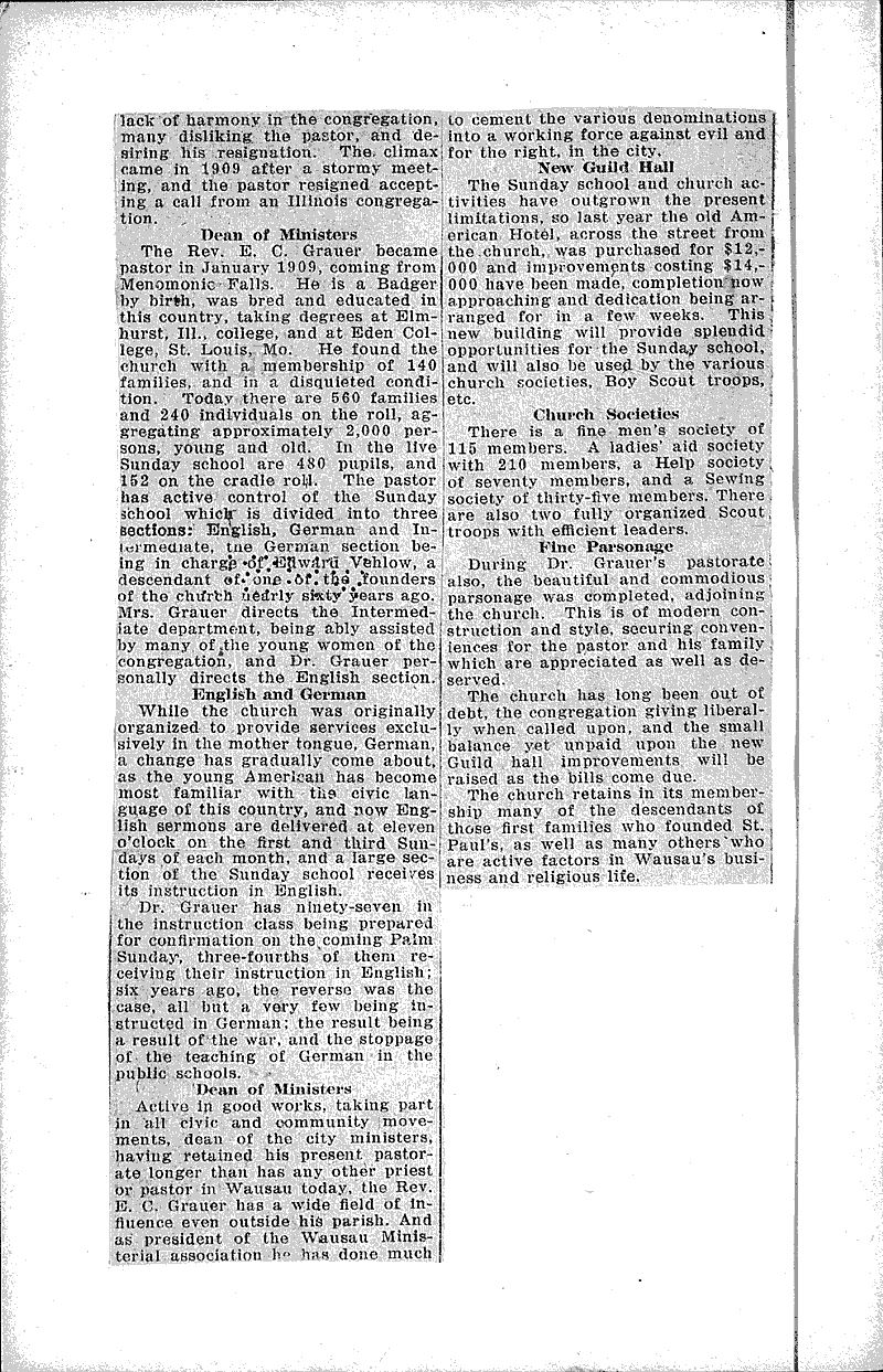  Source: Wausau Record-Herald Topics: Church History Date: 1921-01-29