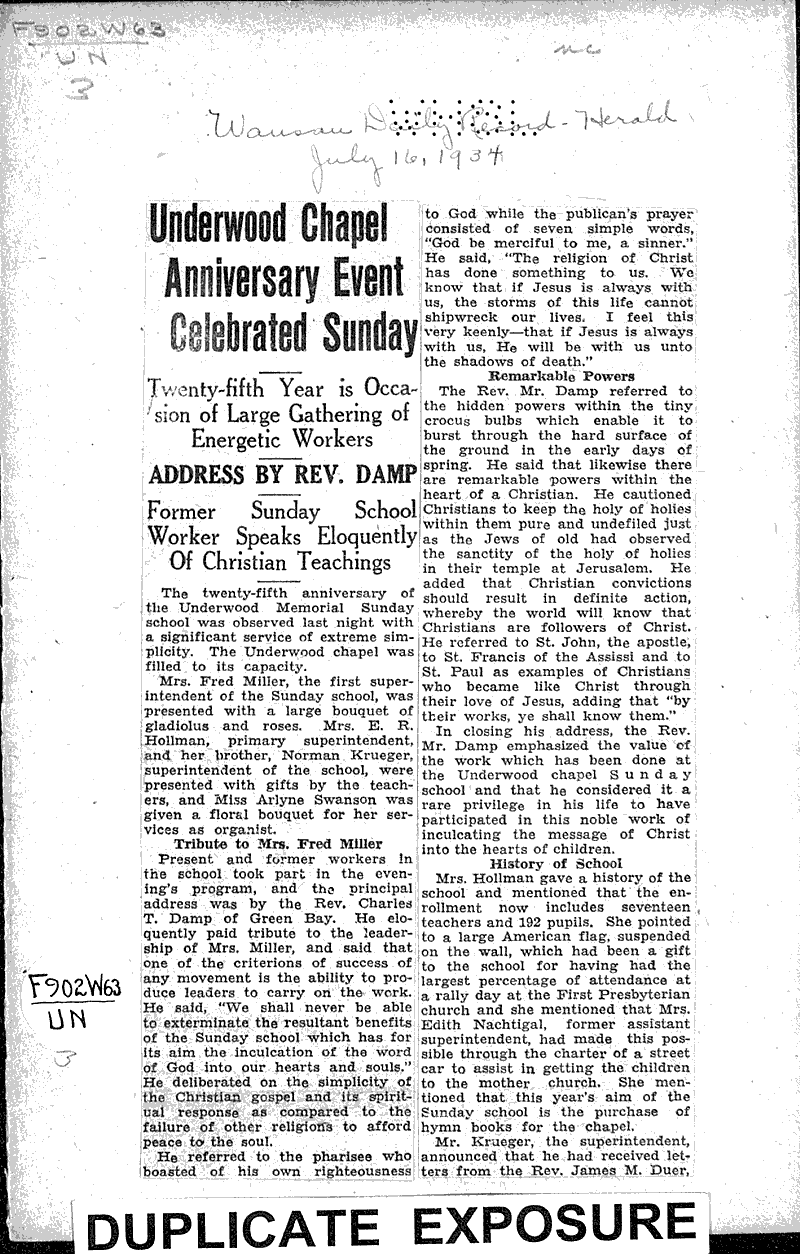 Underwood Chapel anniversary event celebrated Sunday Newspaper