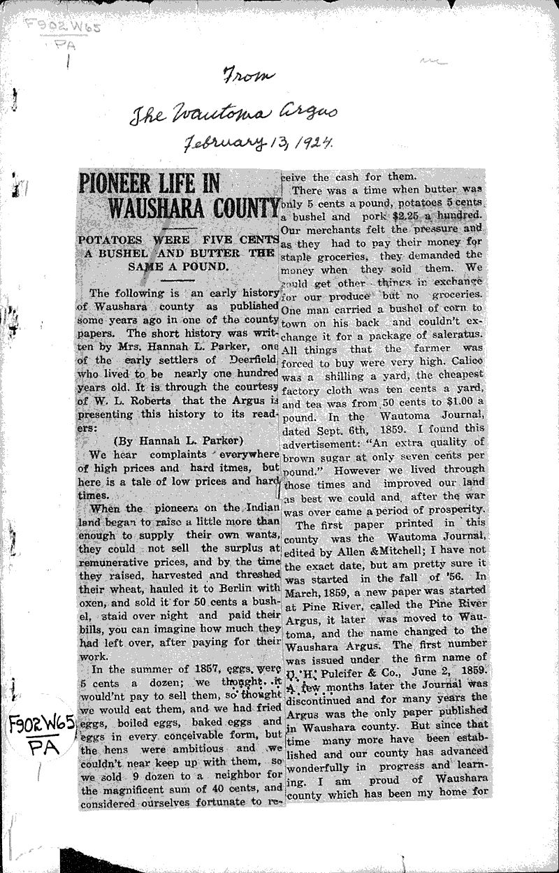  Source: Wautoma Argus Date: 1924-02-13