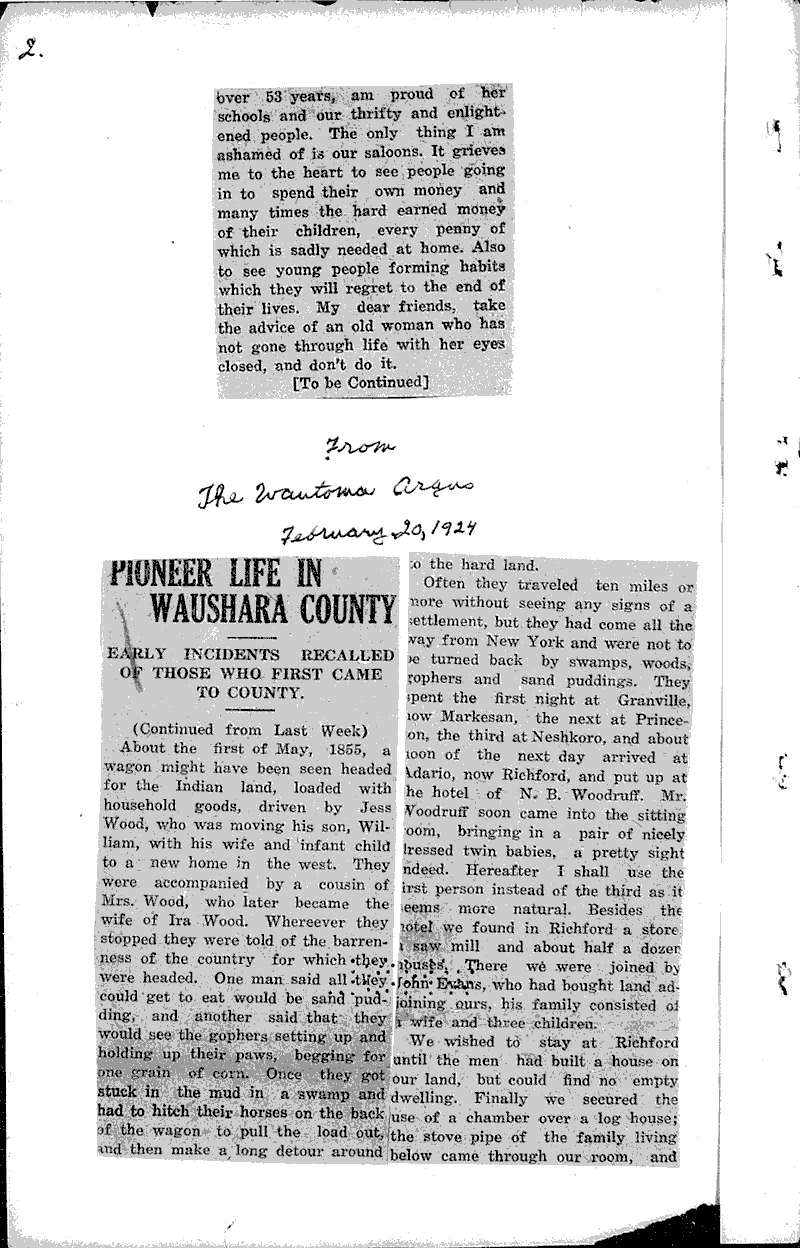  Source: Wautoma Argus Date: 1924-02-13