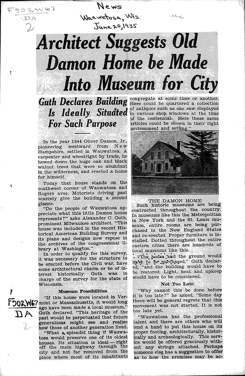  Source: Wauwatosa News Topics: Architecture Date: 1935-06-20