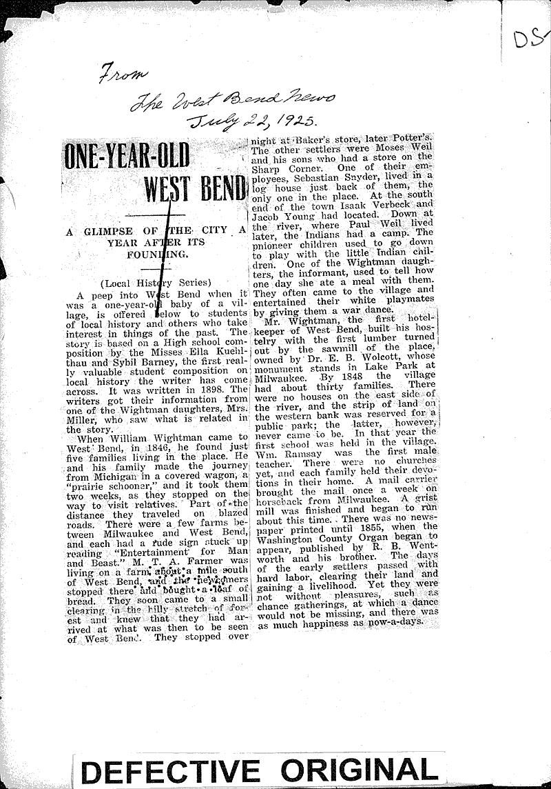  Source: West Bend News Date: 1925-07-22