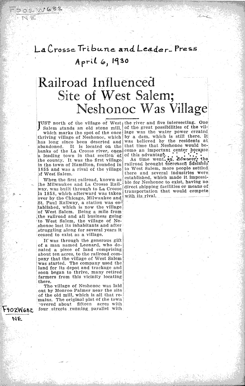  Source: La Crosse Tribune and Leader-Press Topics: Transportation Date: 1930-04-06