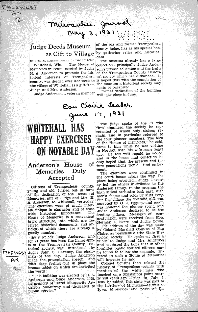  Source: Milwaukee Journal Topics: Architecture Date: 1931-05-03