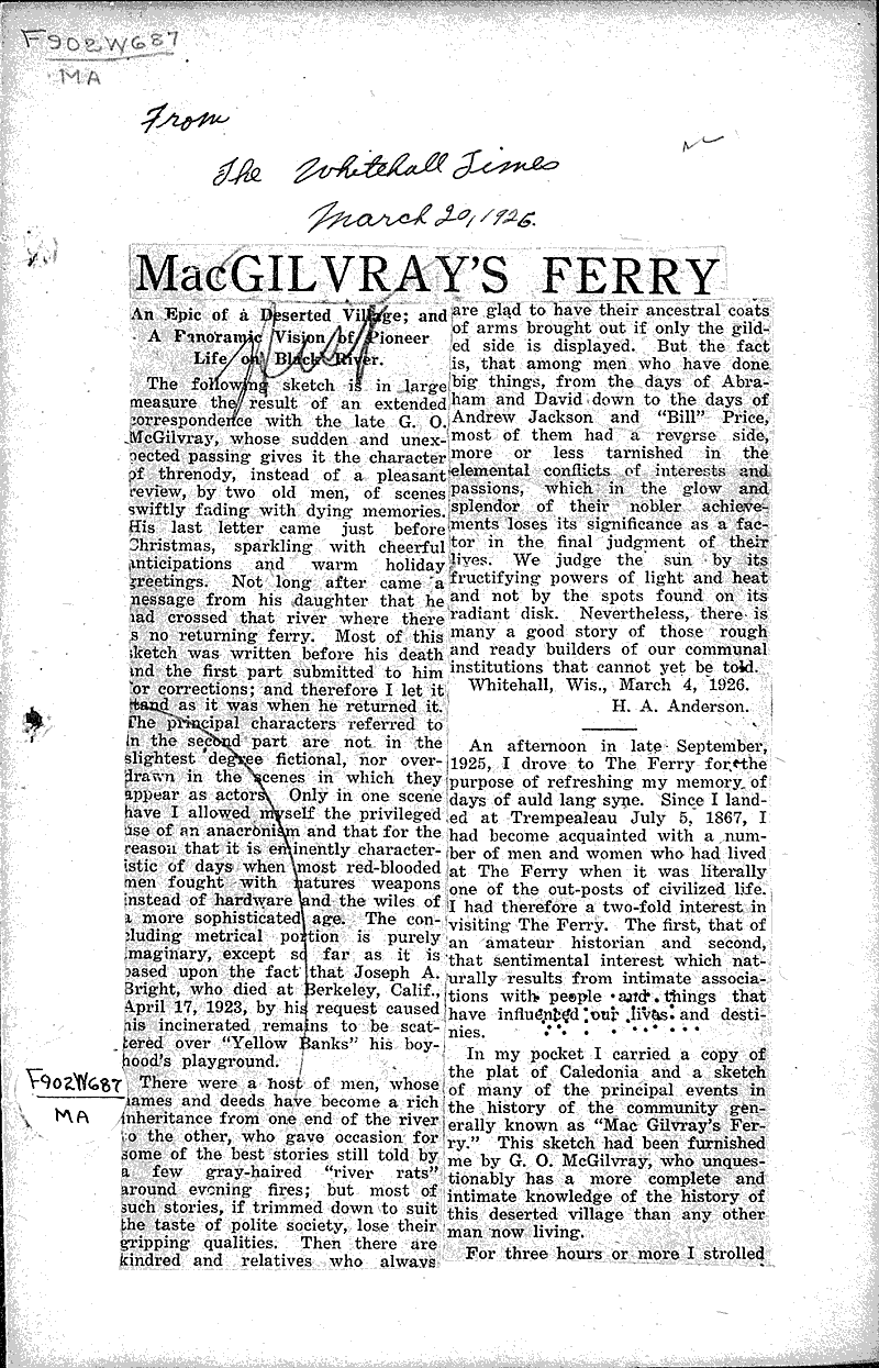  Source: Whitehall Times Date: 1926-03-20
